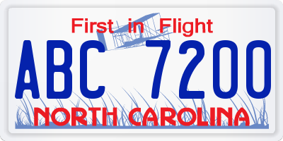 NC license plate ABC7200