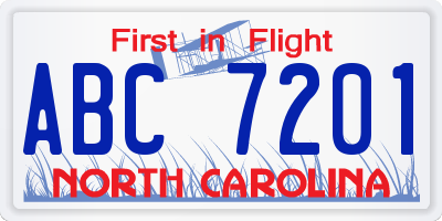 NC license plate ABC7201