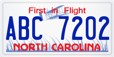 NC license plate ABC7202