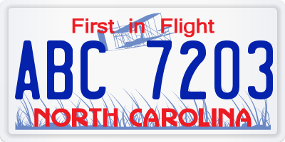 NC license plate ABC7203