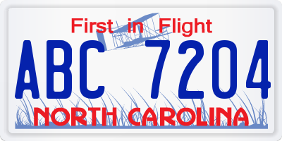 NC license plate ABC7204