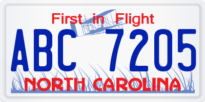 NC license plate ABC7205