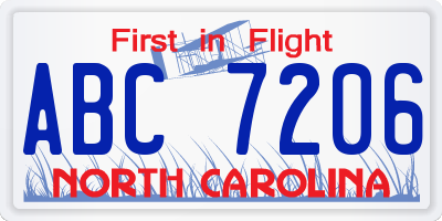 NC license plate ABC7206