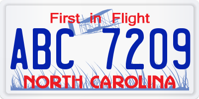 NC license plate ABC7209
