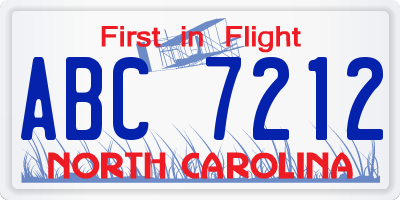NC license plate ABC7212