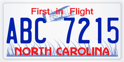 NC license plate ABC7215