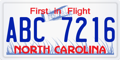NC license plate ABC7216