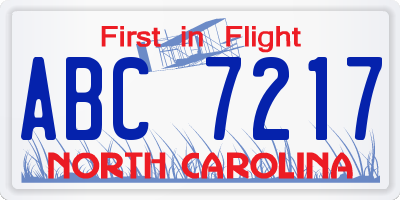 NC license plate ABC7217