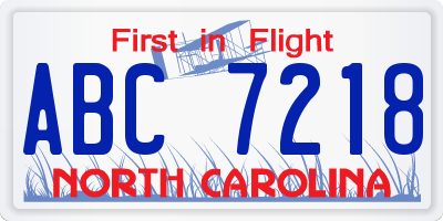 NC license plate ABC7218
