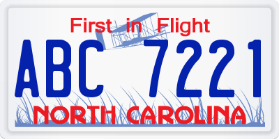 NC license plate ABC7221