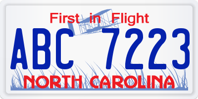 NC license plate ABC7223