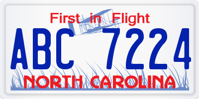 NC license plate ABC7224
