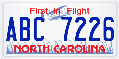 NC license plate ABC7226