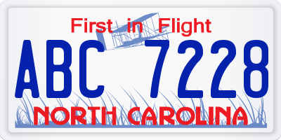 NC license plate ABC7228