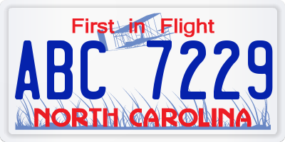 NC license plate ABC7229