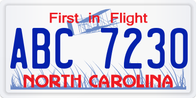 NC license plate ABC7230