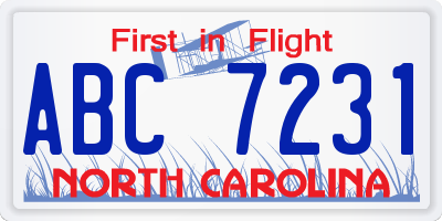 NC license plate ABC7231