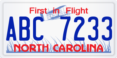 NC license plate ABC7233