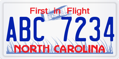 NC license plate ABC7234