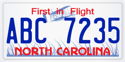 NC license plate ABC7235