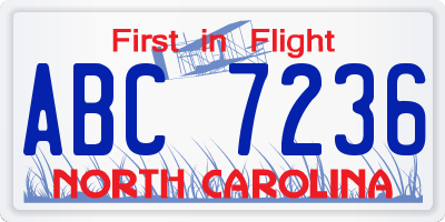 NC license plate ABC7236