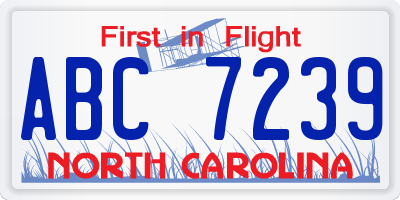 NC license plate ABC7239