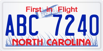 NC license plate ABC7240