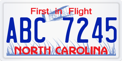 NC license plate ABC7245