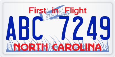 NC license plate ABC7249
