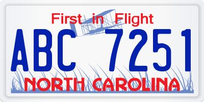 NC license plate ABC7251