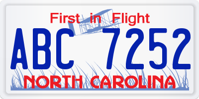 NC license plate ABC7252