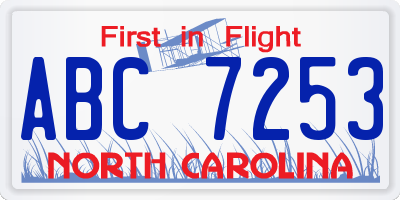 NC license plate ABC7253