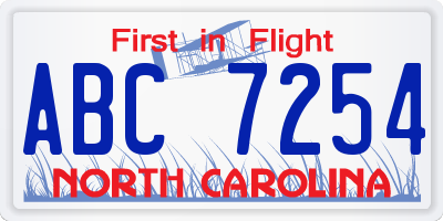 NC license plate ABC7254