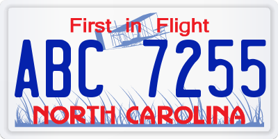 NC license plate ABC7255
