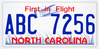NC license plate ABC7256
