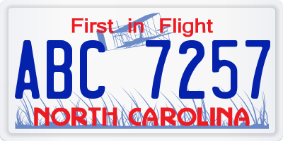 NC license plate ABC7257