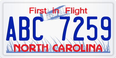 NC license plate ABC7259