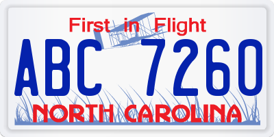 NC license plate ABC7260