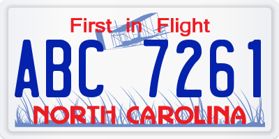NC license plate ABC7261