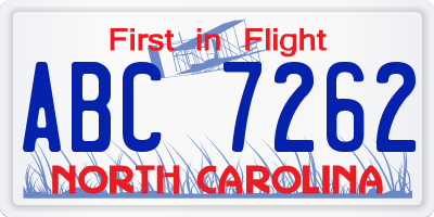 NC license plate ABC7262