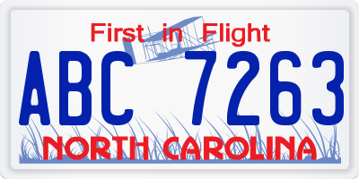 NC license plate ABC7263
