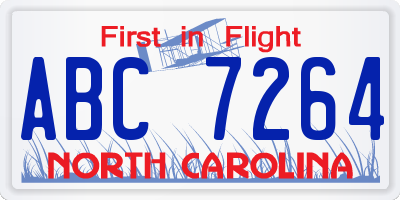NC license plate ABC7264