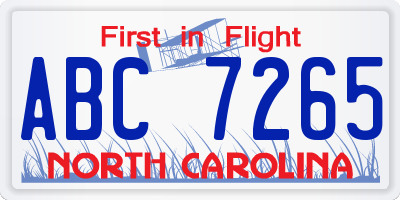 NC license plate ABC7265