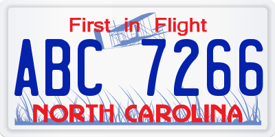 NC license plate ABC7266