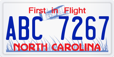 NC license plate ABC7267