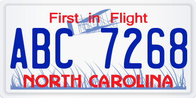 NC license plate ABC7268