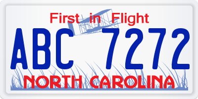 NC license plate ABC7272