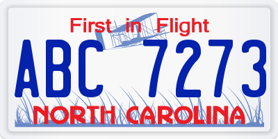 NC license plate ABC7273