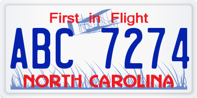 NC license plate ABC7274
