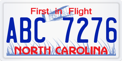 NC license plate ABC7276